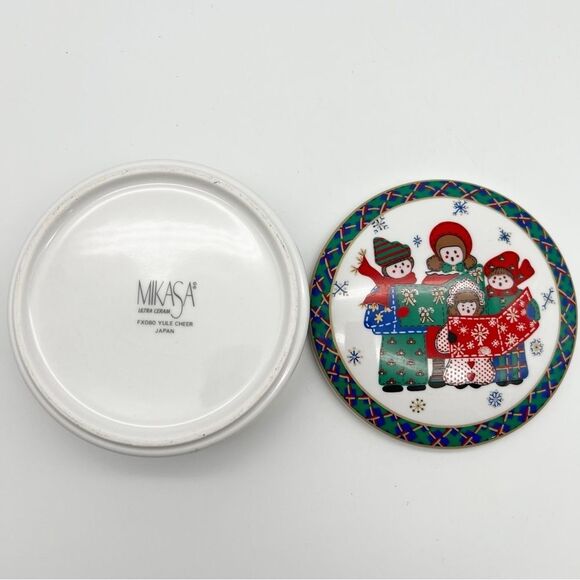 Mikasa Ultra Ceram Yule Cheer Holiday Carolers Lidded Candy Trinket Dish FX080 - Picture 6 of 9